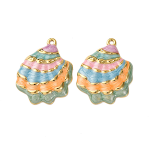 85271 Enamel Stainless Steel Sea Shell/Conch ‘, Sea Shell’ For Jewellery 32X25mm/1Pcs/  (VP/18k) Gold Plated, Enamel  ,Material ,Summer,Charms (7 0) ()