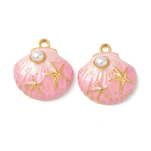 85287 Enamel Stainless Steel Sea Shell/Conch ‘, Sea Shell’ For Jewellery 20X18mm/1Pcs/  (18K/IP) Gold Plated, Enamel  ,Material Ανοξείδωτο Ατσάλι 304,Summer,Charms (7 0) ()