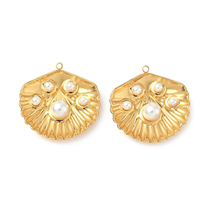 85289 Stainless Steel Conch Pendants ‘, Sea Shell’ For Jewellery 26X26mm/1Pcs/  (18K/IP) Gold Plated, With Pearls  ,Material Ανοξείδωτο Ατσάλι 304,Summer,Charms (7 0) ()