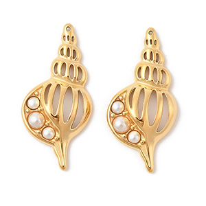 85325 Stainless Steel Conch Pendants ‘, Sea Shell’ For Jewellery 34X16mm/1Pcs/  ((IP)) Gold Plated, With Pearls  ,Material Ανοξείδωτο Ατσάλι 304,Summer,Charms (10 0) ()