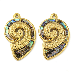 85337 Stainless Steel Sea Shell Pendants with Natural Stones  For Jewellery 27X17mm/1Pcs/  (18K/IP) Gold Plated, With Sea Shell  ,Material Ανοξείδωτο Ατσάλι 304,Summer,Charms (20 0) ()