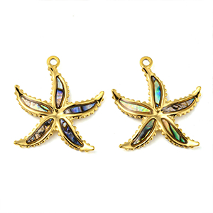 85338  Stainless Steel Starfish With Natural Stone  For Jewellery 28X24mm/1Pcs/  ((IP)) Gold Plated, With Sea Shell  ,Material Ανοξείδωτο Ατσάλι 304,Summer,Charms (17 0) ()