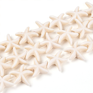 85340 Howlite Starfish shape Beads  For Jewellery 14mm/36Pcs//Ø1,5mm   White Color,   ,Material Semi Precious Stones,Summer,Beads (20 0) ()