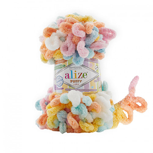 85404 Yarns ALIZE PUFFY COLOR  For Blankets,Scarves,Cardigans 100gr//9Meters/6520-Πολύχρωμο  (Alize) 6521-Multicolor, Polyester  ,Material 100% Polyester,Winter,Hand Knit (6 5) ()