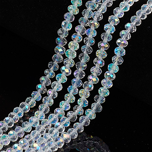 85621 ROUND FACETED GLASS BEADS  FOR JEWELLERY 6X5mm/80Pcs/   CRYSTAL AB,   ,Material GLASS,,BEADS (30 0) ()