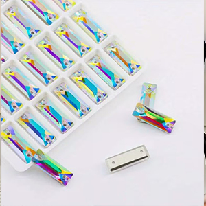 85629 Sewon Glass Stones Rectangle  For Sewing 24X8mm/2Pcs/   Crystal AB,Electroplated With 2 Holes  ,Material Glass,, (12 0) ()