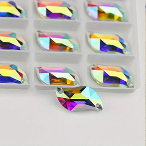 85696  SEW-ON GLASS RHINESTONES  FOR SEWING 12X30mm/1Pcs/   CRYSTAL AB, FLAT  ,Material GLASS,,BEADS (7 5) ()