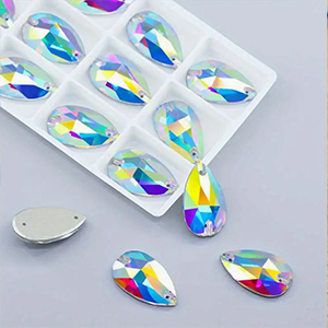 85697  SEW-ON GLASS RHINESTONES  FOR SEWING 15X31mm/1Pcs/   CRYSTAL AB, FLAT  ,Material GLASS,,BEADS (12 0) ()