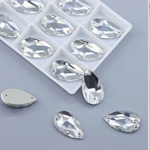 85699  SEW-ON GLASS STONES TEARDROP SHAPE WITH 2 HOLES  FOR SEWING 17X28mm/1Pcs/   CRYSTAL, FLAT  ,Material GLASS,,BEADS (12 0) ()