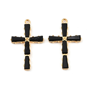 85855 STAINLESS STEEL MICROPAVE CROSSES  FOR NECKLACEs 28X17mm/1Pcs/  (18K) GOLD PLATED,   ,Material ,,CHARMS (5 3) ()