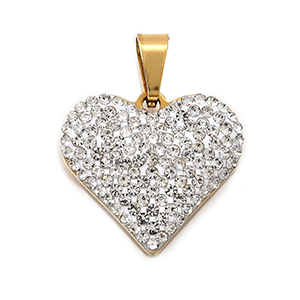 86105 Stainless Steel Heart Pendants with Cubic Zirconia/Micropave  FOR JEWELLERY 18X20mm/1Pcs/  (18K) GOLD PLATED,   ,Material Ανοξείδωτο Ατσάλι 304, (1 1) ()