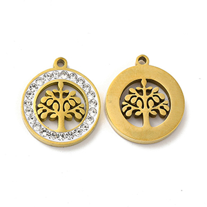 86142 STAINLESS STEEL MICROPAVE TREE OF LIFE CHARMS  FOR JEWELLERY 17X15MM/1PCS/   GOLD PLATED,   ,MATERIAL ,CHARMS (5 0) ()