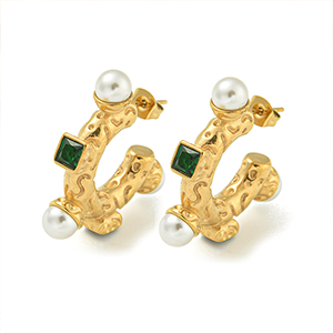 86212 STAINLESS STEEL EARRING STUDS  FOR JEWELLERY 28mm//1Pair/  (IP) GOLD PLATED, WITH PEARLS  ,Material Ανοξείδωτο Ατσάλι 304,, (5 0) ()