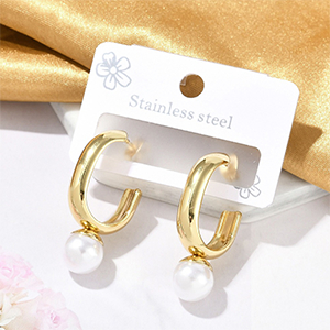 86213 STAINLESS STEEL EARRING STUDS  FOR JEWELLERY 35mm//1Pair/  (IP) GOLD PLATED, WITH PEARLS  ,Material Ανοξείδωτο Ατσάλι 304,, (6 0) ()