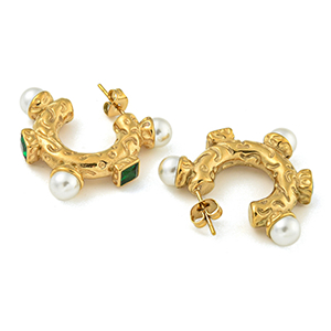 86214 STAINLESS STEEL EARRING STUDS  FOR JEWELLERY 32mm//1Pair/  (IP) GOLD PLATED, With Mother Mary  ,Material Ανοξείδωτο Ατσάλι 304,, (5 0) ()