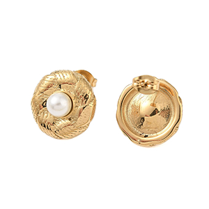 86215 STAINLESS STEEL EARRING STUDS  FOR JEWELLERY 16mm//1Pair/  (IP) GOLD PLATED, WITH PEARLS  ,Material Ανοξείδωτο Ατσάλι 304,, (5 0) ()