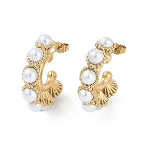 86216 STAINLESS STEEL EARRING STUDS  FOR JEWELLERY 32mm//1Pair/  (18K) GOLD PLATED, WITH PEARLS  ,Material Ανοξείδωτο Ατσάλι 304,, (6 0) ()