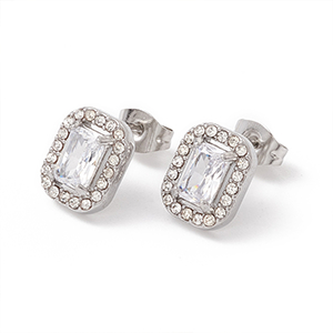 86220 STAINLESS STEEL EARRING STUDS  FOR JEWELLERY 11X9mm/1Pair/   Steel COLOR, MICROPAVE  ,Material Ανοξείδωτο Ατσάλι 304,, (20 0) ()