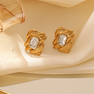 86225 STAINLESS STEEL EARRING STUDS  FOR JEWELLERY 18mm//1Pair/   GOLD PLATED, WITH NATURAL STONE  ,Material Ανοξείδωτο Ατσάλι 304,, (3 0) ()