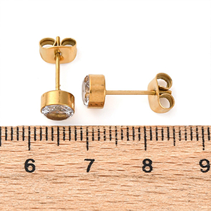 86241 STAINLESS STEEL EARRING STUDS  FOR JEWELLERY 20mm//1Pair/  (18K) GOLD PLATED, MICROPAVE  ,Material Ανοξείδωτο Ατσάλι 304,, (9 0) ()