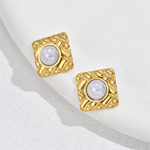 86248 STAINLESS STEEL EARRING STUDS  FOR JEWELLERY 48mm//1Pair/  (18K) GOLD PLATED, WITH PEARLS  ,Material Ανοξείδωτο Ατσάλι 304,, (4 0) ()