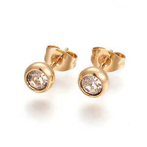 86249 STAINLESS STEEL EARRING STUDS  FOR JEWELLERY 4mm//1Pair/  (18K) GOLD PLATED, MICROPAVE  ,Material Ανοξείδωτο Ατσάλι 304,, (16 0) ()