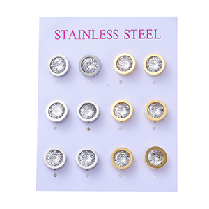 86251 STAINLESS STEEL EARRING STUDS  FOR JEWELLERY 10mm//1Pair/  (18K) GOLD PLATED, MICROPAVE  ,Material Ανοξείδωτο Ατσάλι 304,, (12 0) ()