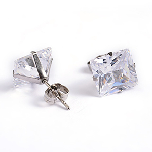 86261 STAINLESS STEEL EARRING STUDS  FOR JEWELLERY 5X5mm/1Pair/   Steel COLOR, MICROPAVE  ,Material Ανοξείδωτο Ατσάλι 304,, (20 0) ()