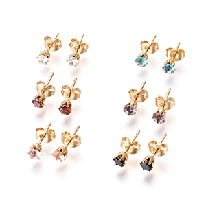 86266 STAINLESS STEEL EARRING STUDS  FOR JEWELLERY 6X4mm/1Pair/   GOLD PLATED, MICROPAVE  ,Material Ανοξείδωτο Ατσάλι 304,, (24 0) ()