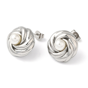 86273 STAINLESS STEEL EARRING STUDS  FOR JEWELLERY 16mm//1Pair/   Steel COLOR, WITH PEARLS  ,Material Ανοξείδωτο Ατσάλι 304,, (12 0) ()
