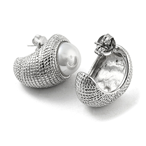 86278 STAINLESS STEEL EARRING STUDS  FOR JEWELLERY 19X13mm/1Pair/   Steel COLOR, WITH PEARLS  ,Material Ανοξείδωτο Ατσάλι 304,, (10 0) ()