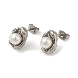 86330 STAINLESS STEEL EARRING STUDS  FOR JEWELLERY 12mm//1Pair/   Steel COLOR, WITH PEARLS  ,Material Ανοξείδωτο Ατσάλι 304,, (8 0) ()