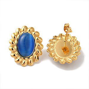 86338 STAINLESS STEEL EARRING STUDS  FOR JEWELLERY 23X20mm/1Pair/   GOLD PLATED, WITH NATURAL STONE  ,Material Ανοξείδωτο Ατσάλι 304,, (10 0) ()