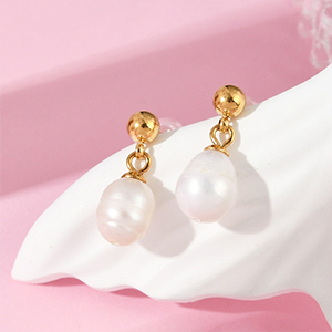 86348 STAINLESS STEEL EARRING STUDS  FOR JEWELLERY 16mm//1Pair/  (IP) GOLD PLATED, WITH PEARLS  ,Material Ανοξείδωτο Ατσάλι 304,, (6 0) ()