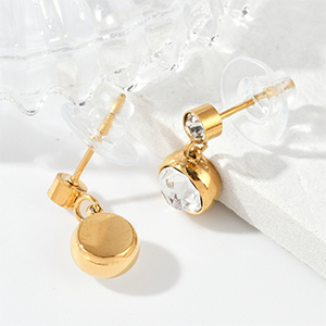 86356 STAINLESS STEEL EARRING STUDS  FOR JEWELLERY 14mm//1Pair/  (IP) GOLD PLATED, MICROPAVE  ,Material Ανοξείδωτο Ατσάλι 304,, (4 0) ()