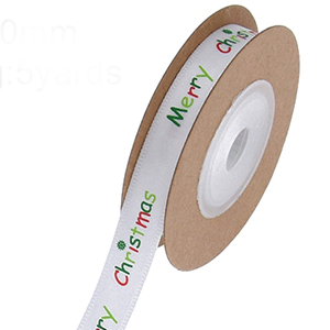 86464 SINGLE FACE SATIN RIBBON  FOR DECORATION 10mm//4.6Meters/   WHITE COLOR, WITH WISHES  ,Material ,CHRISTMAS, (10 0) ()