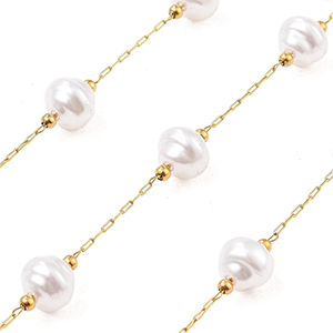 86505 STAINLESS STEEL PAPER CLIP CHAINS FOR JEWELLERY 8X7mm/1Meters/ (18K) GOLD PLATED, WITH PEARLS ,Material , (5 0) ()