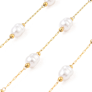 86506 STAINLESS STEEL PAPER CLIP CHAINS  FOR JEWELLERY 8X7mm/1Meters/  (18K) GOLD PLATED, WITH PEARLS  ,Material ,, (5 0) ()