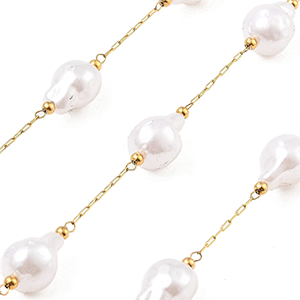 86507 STAINLESS STEEL PAPER CLIP CHAINS  FOR JEWELLERY 8X7mm/1Meters/  (18K) GOLD PLATED, WITH PEARLS  ,Material ,, (5 0) ()