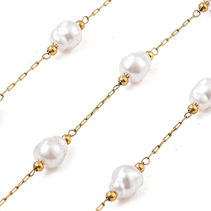 86508 STAINLESS STEEL PAPER CLIP CHAINS  FOR JEWELLERY 8X7mm/1Meters/  (18K) GOLD PLATED, WITH PEARLS  ,Material ,, (5 0) ()