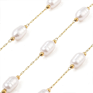 86509 STAINLESS STEEL PAPER CLIP CHAINS  FOR JEWELLERY 8X7mm/1Meters/  (18K) GOLD PLATED, WITH PEARLS  ,Material ,, (10 0) ()