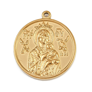 86631 Stainless Steel Oval Panagitses Amulet  FOR JEWELLERY 31X27mm/1Pcs/STAS-B071-02A-20P   GOLD PLATED,   ,Material ,Religious,CHARMS (20 0) ()