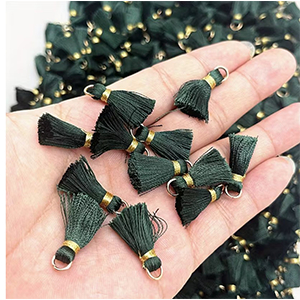 86661 TEXTILE TASSELS WITH HOOK  FOR JEWELLERY/DECORATION 25mm//5Pcs/   FOREST GREEN COLOR,With Gold Plated Loop Cotton  ,Material ,, (10 0) ()