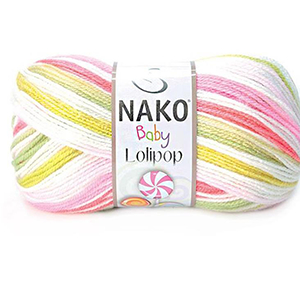 86750 NAKO LOLIPOP 100% PREMIUM  ACRYLIC  FOR Baby Clothes/Blankets 100gr/230Meters/   81117-MULTICOLOR,   ,Material ,,CROCHET NEEDLES No 3-5 TUNISIAN CROCHET HOOK no 5-6 (20 0) ()