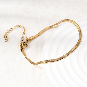 86962 STAINLESS STEEL FLAT SNAKE CHAIN ANKLETS  FOR JEWELLERY 16cm//1Pcs/  (IP) GOLD PLATED,   ,Material ,, (0 0) ()