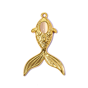 87058 Stainless Steel Fish FOR JEWELLERY 35X23mm/1Pcs/ (IP 18K) GOLD PLATED, WITH NATURAL STONE ,Material Ανοξείδωτο Ατσάλι 304,Summer, (0 0) ()
