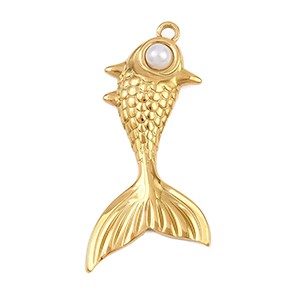 87079 Stainless Steel Fish  FOR JEWELLERY 38X18mm/1Pcs/  (IP 18K) GOLD PLATED, WITH NATURAL STONE  ,Material ,Summer,CHARMS (0 0) ()