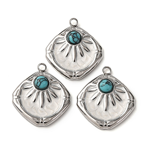 87098 SQUARE STAINLESS STEEL CHARMS FOR JEWELLERY 22X19mm/1Pcs/ Steel COLOR, WITH NATURAL STONE ,Material ,CHARMS (0 0) ()