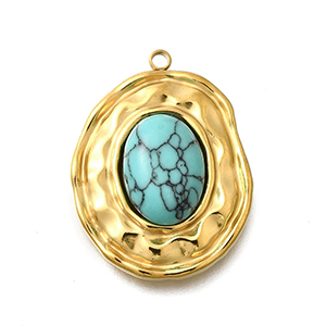 87104 Stainless Steel Oval Pendants  FOR JEWELLERY 30X23mm/1Pcs/  (IP) GOLD PLATED, WITH NATURAL STONE  ,Material ,CHARMS (0 0) ()