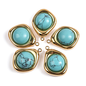 87107 STAINLESS STEEL CHARMS  FOR JEWELLERY 21X15mm/1Pcs/  (14K) GOLD PLATED, WITH NATURAL STONE  ,Material ,Summer,CHARMS (0 0) ()